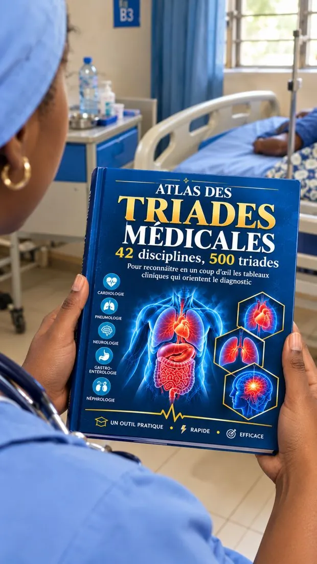 Infirmière qui lit l'Atlas au chevet d'un patient